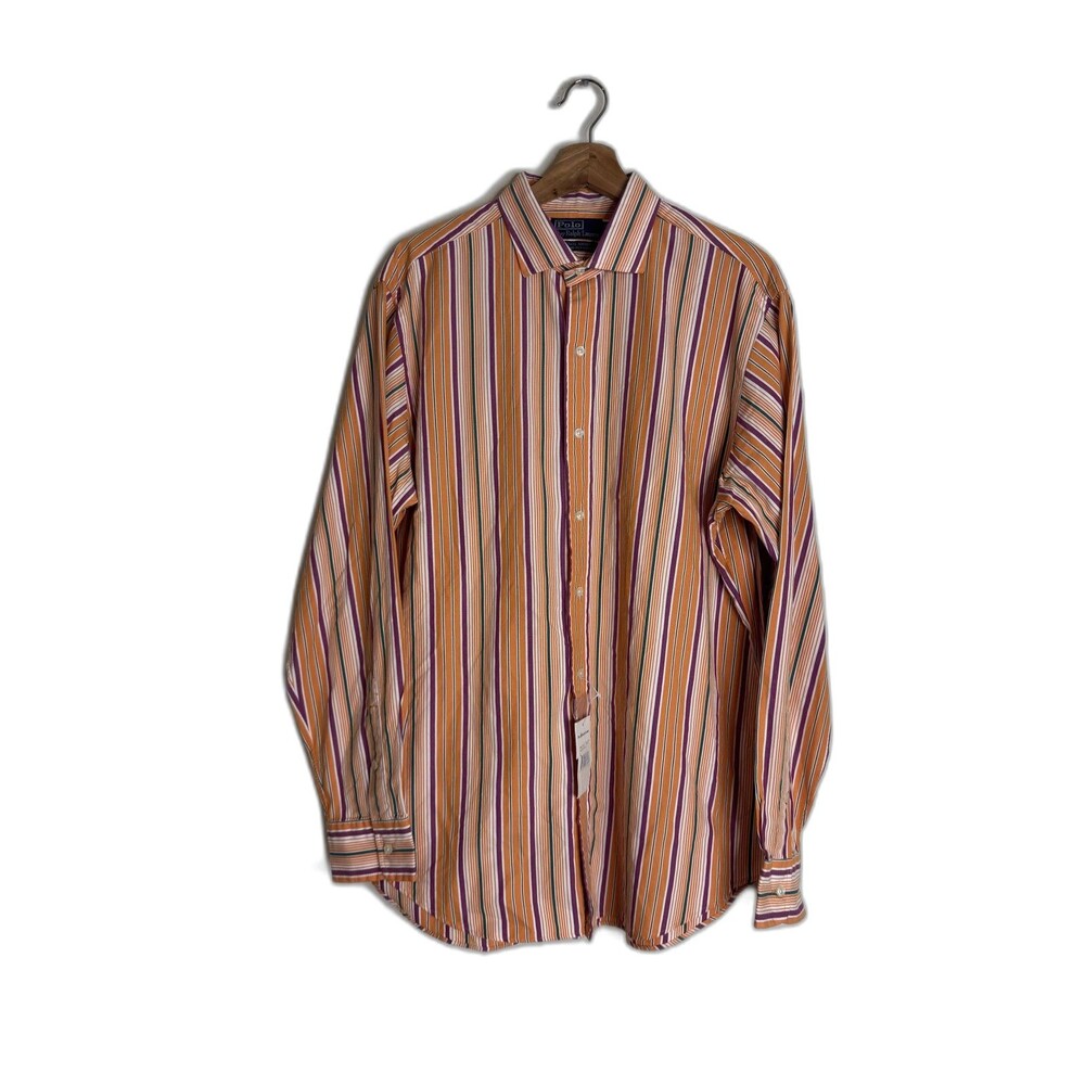 Polo Ralph Lauren Shirt Mens Large Orange Stripe Estate Sport Cotton Casual